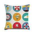 Square nautical pillow cover featuring watercolor lighthouse and anchor print icons - Nine Grid Flat Nautical Icon Style (35)