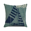 Vintage nautical style square pillow cover featuring a dark blue sailboat on teal wood pattern - 18x18 Inch / Style 39-Cyan Wood Sailboat