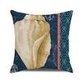 Marine theme cushion cover featuring a large cream conch on a navy blue nautical chart - Deep Blue Conch Anchor Style