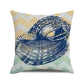 Housse de coussin en lin avec coquillage bleu et motif de vagues en zigzag - 45x45cm / Style Coquillage et Vague Vintage (37)
