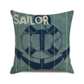 Vintage nautical square cushion cover with navy anchor print and Sailor text in teal color - 18x18 Inch / Style 40-Nautical Compass Navy