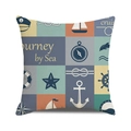 Nautical theme cushion cover with anchors and sailboats in high quality linen material - Color Block Patchwork Vintage Nautical Style (36)