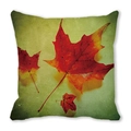 Square fall pillow cover with red maple leaves print on vintage olive green background - 16