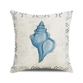 Funda de cojín cuadrada de lino crema con motivo de caracola azul en acuarela - 45x45 cm / Estilo Vintage de Caracol Azul (1)