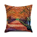 Square autumn forest oil painting cushion cover with vivid orange fall foliage scenery - Orange Tree Avenue Style (24) / 45x45cm