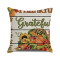 Grateful pumpkin and sunflower cornucopia pillow cover on beige textured fabric - 18x18 Inch / Grateful Cornucopia Pattern / 39