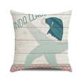 Coastal Christmas pillowcase featuring a starfish with blue hat on wooden texture - Christmas Starfish Style