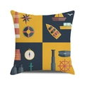 Square nautical cushion cover with lighthouse and sailboat motifs in vibrant ocean colors - White Base Diverse Color Nautical Icon Style (37)