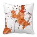 Peach skin square pillow case featuring orange watercolor maple leaf and splash art - 17
