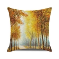 Fall forest oil painting style cushion cover with golden yellow trees in a square shape - Late Autumn Golden Road (25) / 45x45cm