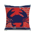Red and blue nautical cushion cover featuring a detailed crab and ship wheel pattern - Red Blue Contrast Crab Style