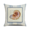 Detalle de funda de cojín cuadrada con diseño de nautilus vintage y rayas azules - 45x45 cm / Estilo de Nautilus Marrón Rayado (12)