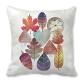 Artistic watercolor autumn leaves and blue heart pattern on white pillow cover - 18