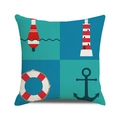 Square linen pillow cover featuring a red buoy and anchor nautical watercolor pattern - Blue Cyan Block Nautical Four Grid Style (38)