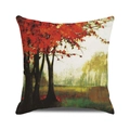 Autumn forest leaves print linen pillowcase with red trees for home decor - Brilliant Red Leaves View (26) / 45x45cm