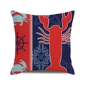 Nautical lobster and crab themed square cushion cover with navy blue rudder patterns - Nautical Lobster Crab Style