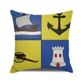 Square nautical pillow cover featuring sail boat, anchor, cannon, and castle tower icons - Blue Yellow Contrast Vintage Military Nautical Style (39)