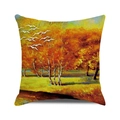 Square autumn forest oil painting cushion cover with golden leaves and birds - Sunny Meadow White Birds (27) / 45x45cm