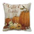 Detail of Give Thanks lettering and watercolor pumpkin floral print on autumn pillowcase - Give Thanks Oil Painting Pumpkin Style (4)