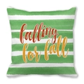 Detail of Falling for Fall typography on green striped peach skin fabric pillowcase - 18x18 Inch / Thin Green And White Stripes Falling For Fall Style (5)