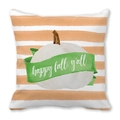 Detail of Happy Fall Y'all lettering on white pumpkin watercolor autumn cushion cover - 18x18 Inch / Orange And White Stripes Happy Fall Style (6)