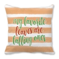 Detail of soft peach skin pillowcase with autumn stripes and hand-lettered text - 18x18 Inch / Orange And White Stripes Leaf Falling Style (7)