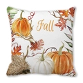 Detail of soft peach skin cushion cover with watercolor pumpkin, hedgehog and leaf patterns - 18x18 Inch / Watercolor Pumpkin Maple Leaves Hedgehog Style (8)