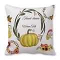 Detail of watercolor pumpkin and autumn leaf patterns on soft peach skin pillowcase - 18x18 Inch / Bright Yellow Pumpkin Autumn Wreath Style (9)