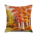 Square autumn forest pillow cover with birch trees and red maple leaves scenery - Forest Stream Deer Style (28) / 45x45cm