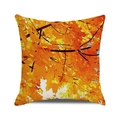 Square autumn cushion cover featuring vibrant orange maple leaves on a canvas texture - 18x18 Inch / Full Orange and Yellow Maple Branches(39)