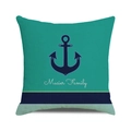 Vue détaillée du motif ancre marine sur housse de coussin vert sarcelle en lin Macier Family - Rayure Verte Famille Ancre (6)