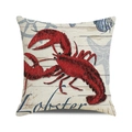 Nautical square pillow cover featuring a vibrant red lobster and marine motifs on linen - Red Lobster Ocean Style (40) / 45cmx45cm