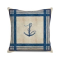 Housse de coussin nautique carrée en lin beige avec motif ancre marine bleue - Cadre Bleu Classique Ancre de Corde (10)