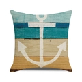 Détail de la housse de coussin ancre nautique sur fond à effet de bois vintage - Grain de Bois Vieilli Ancre Tricolore (12)