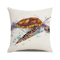 Watercolor sea turtle cushion cover in artistic blue and orange tones on cotton linen - Purple Gradient Turtle (ZX309-1) / 18x18 Inch