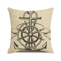 Détail de l'imprimé ancre nautique vintage sur housse de coussin en lin texturé - Éléments Nautiques Industriels Nostalgiques (15)
