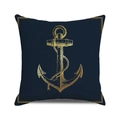 Détail de l'imprimé ancre marine sur housse de coussin carrée en coton et lin bleu - Bleu Marine Bordure Ancre Dorée (17)