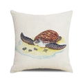 Detailed close-up of a square linen cushion cover with a watercolor sea turtle print - Sea Turtle Colony Scene (ZX309-7) / 18x18 Inch