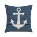 Détail de la housse de coussin ancre avec texture bois bleu et imprimé d'ancre blanche - Grain de Bois Bleu Ancre Blanche Simple (20)