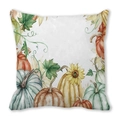 Watercolor pumpkin and sunflower autumn print square pillowcase in peach skin fabric - 18x18 Inch / Sunflower Pumpkin Vine Style (17)