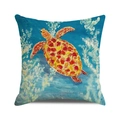 Detailed texture of square linen cushion cover with colorful artistic watercolor sea turtle - Red Yellow Orange Painted Turtle (ZX309-16) / 18x18 Inch / Colorful