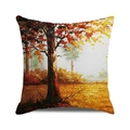 Square autumn forest pillow cover with colorful maple leaves and linen texture - Misty Red Yellow Maple (30) / 45x45cm