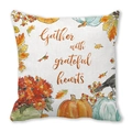 Watercolor fall pumpkin pillow case with Gather with Grateful Hearts text on white - 18x18 Inch / Thanksgiving Pumpkin Crow Floral Style (31)