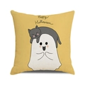 Detail eines Leinen-Kissenbezugs für Halloween mit grauem Katzen- und Geist-Motiv - Handgeschriebene Feiertag Katze und Geist (1)