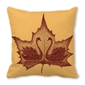 Square mustard yellow cushion cover with brown autumn maple leaf and swan heart print - 24