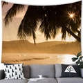 Tropical beach sunset wall tapestry with palm leaves for cozy living room decor - Peach Skin / 150cmx100cm / Sunset Beach Style (2)