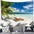 Detailed view of high-definition tropical beach tapestry hanging in a cozy living room decor - Peach Skin / 150cmx100cm / Tropical Beach Chairs Style (6)