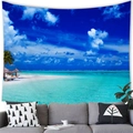Tropical beach landscape tapestry with palm trees and ocean view over modern sofa - Peach Skin / 100x70cm / Tropical Beach Palm Hut Style (9)