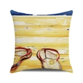 Detail of artistic oil painting pillow cover with summer flip flops and wood floor texture - Beach Flip Flops / 18x18 Inch