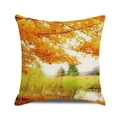 Square autumn forest pillow case featuring golden maple leaves and a serene lake view - Autumn Forest Beauty Style (32) / 45x45cm
